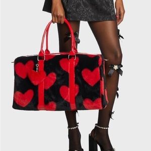 Dolls Kill Sugar Thrillz Lovers Getaway Weekender Heart Pattern Duffel Bag